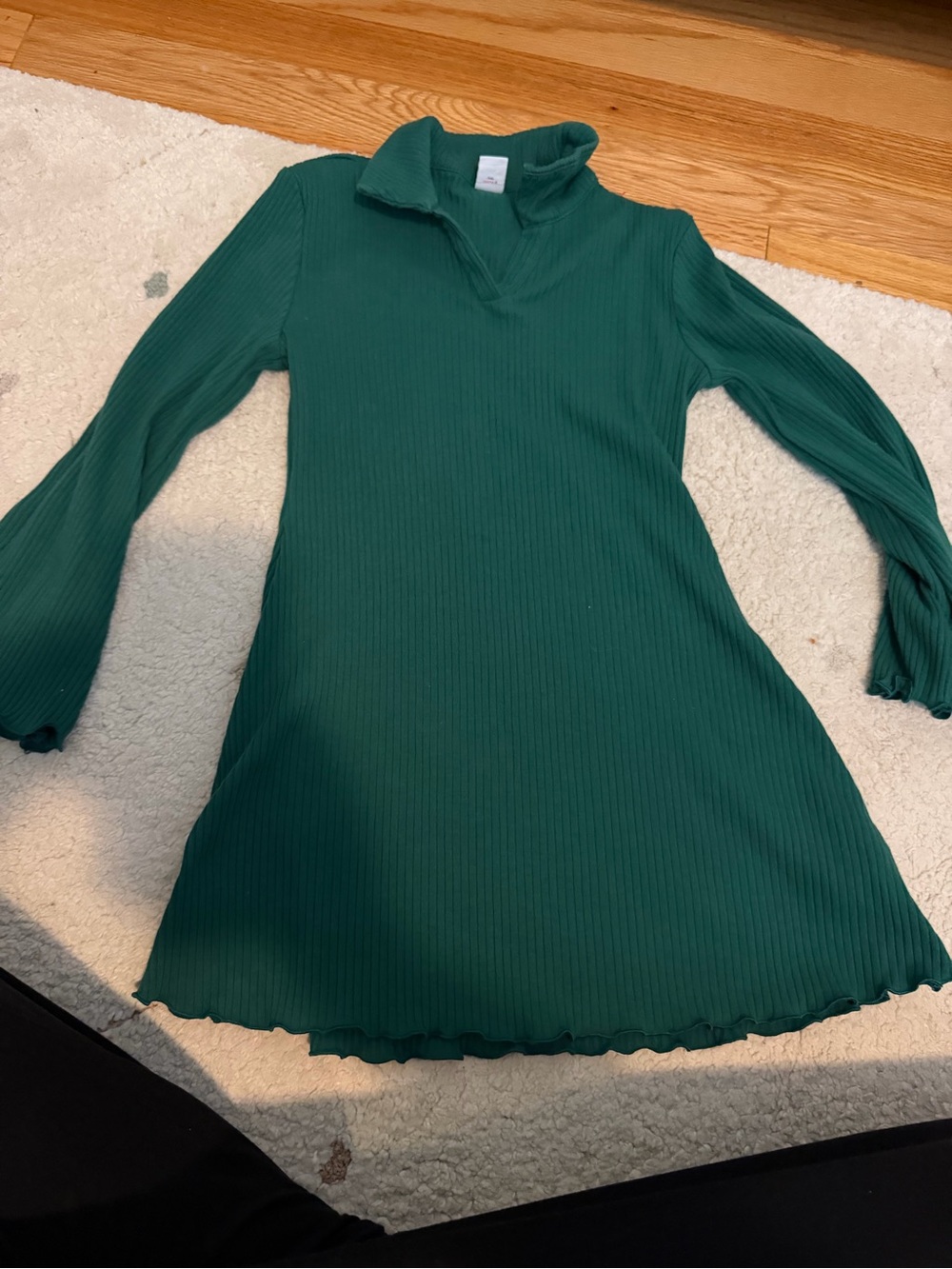 Old Navy Emerald Green Ribbed Long-Sleeve Kids Dress